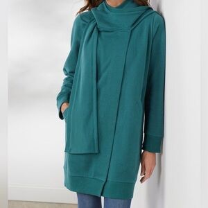 Soft Surroundings Cotton Teal Soft Wrap Drape Cozy Jacket Petite XS